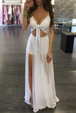 Promfast Trendy Twisted High Slit Maxi Romper Dress PFP1931