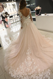 Promfast Long sleeve wedding dress Open back Sequins tulle A line wedding dress PFW0468