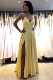 Promfast Hot Sale A-Line Satin Simple Prom Dresses Formal Dress With Split PFP1919