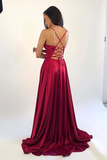 Promfast Hot Sale A-Line Satin Simple Prom Dresses Formal Dress With Split PFP1919