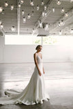 Elegant A-Line V Neck Spaghetti Straps Wedding Dresses with Lace PFW0371