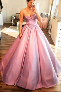 Unique Pink Sweetheart Modest Ball Gown Prom Dress With Beading PFP0060