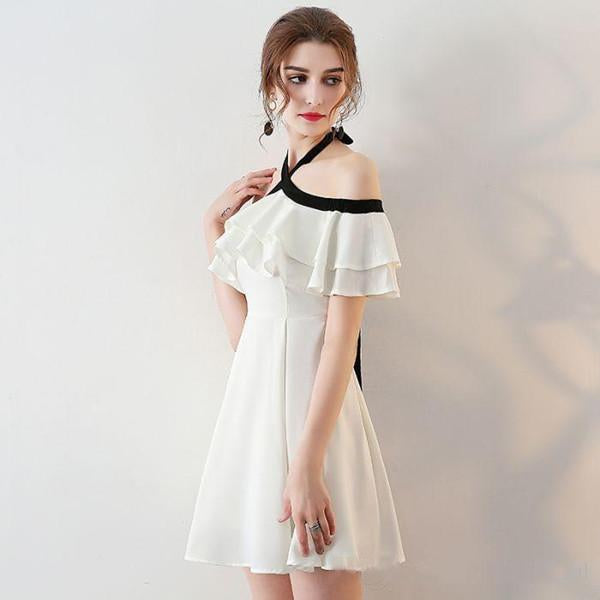 Princess A Line Halter Mini Cocktail Party Dresses With Chiffon Ruffle –  Promfast