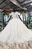 Charming V-neck Long Sleeve Top Lace Long Cheap Wedding Dresses PFW0375