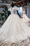 Elegant Ball Gown Big Wedding Dresses, Appliques Bridal Dress with Short Sleeves PFW0376