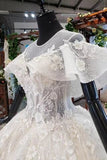 Elegant Ball Gown Big Wedding Dresses, Appliques Bridal Dress with Short Sleeves PFW0376