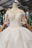 Ball Gown Half Sleeves Lace Bridal Dress with Sequins, Princess Long Wedding Dress PFW0377