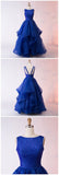 Fashion A-Line Bateau Long Royal Blue Organza Prom Dress with Beading PFP0061