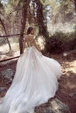 Princess Ivory Cap Sleeve Tulle Long Cheap Wedding Dresses PFW0379