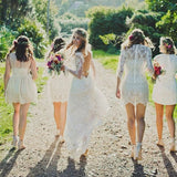 Sheath V-neck Backless Long Sleeves Lace Boho Wedding Dresses PFW0380