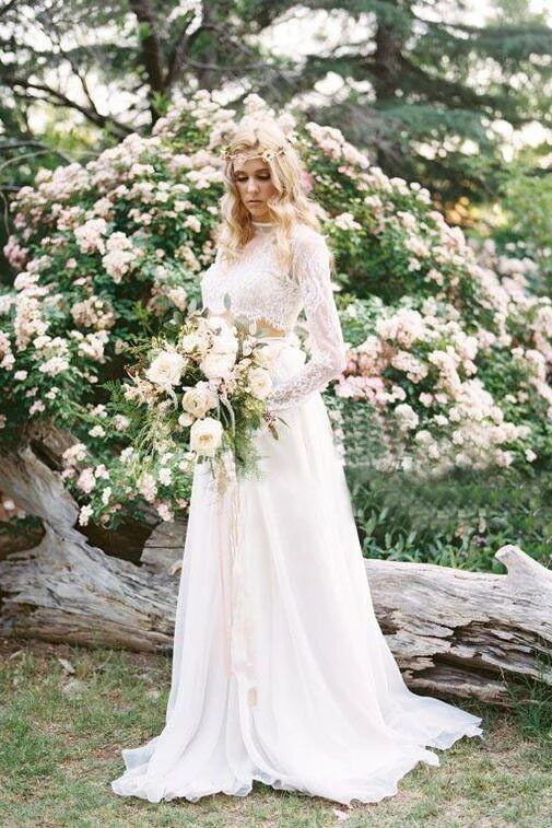 fitted lace wedding dress 2 Pieces Lace Top Chiffon Skirt Romantic Long Sleeves Wedding Dresses Promfast fitted lace wedding dress 2 Pieces Lace Top Chiffon Skirt Romantic Long Sleeves Wedding Dresses Promfast