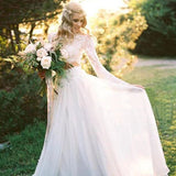 2 Pieces Lace Top Chiffon Skirt Romantic Long Sleeves Wedding Dresses PFW0381