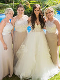 Elegant Halter A Line Long Bridesmaid Dress with Lace Appliques PFB0107