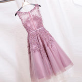 Elegant Lace Appliques Beaded A-line See Through Tea Length Homecoming Dresses PFH0144