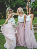 Gorgeous Two Piece Pink Tulle Long Bridesmaid Dress with White Top PFB0111