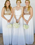 Sequins Top Off White Long Chiffon Bridesmaid Dress PFB0112