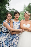 Scoop Ink Blue Print Bridesmaid Dress with Belt PFB0113