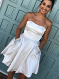 Simple A Line Strapless Short Homecoming Dress with Pockets PFH0215
