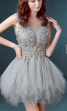 Tulle Scoop Unique Junior Homecoming Dress with appliques,Graduation Dress PFH0217
