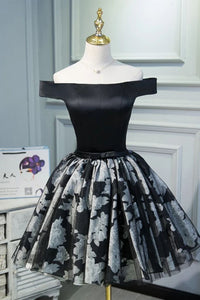 A Line Black Off the Shoulder Homecoming Dresses, Short Prom Dress PFH0224