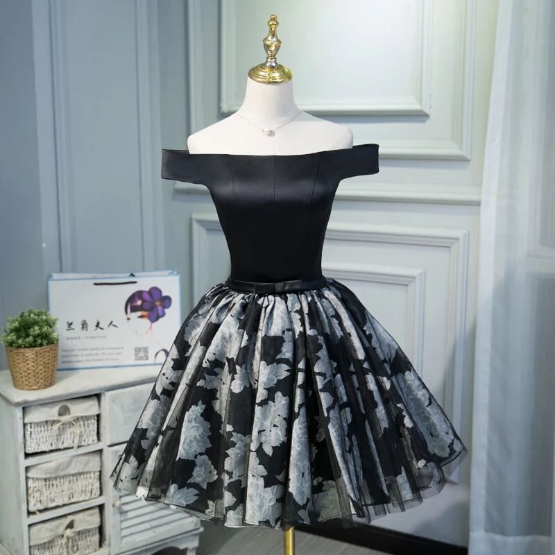 A Line Black Off the Shoulder Homecoming Dresses, Short Prom Dress PFH Promfast A Line Black Off the Shoulder Homecoming Dresses, Short Prom Dress PFH Promfast