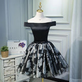 A Line Black Off the Shoulder Homecoming Dresses, Short Prom Dress PFH0224
