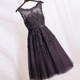 Elegant Lace Appliques Beaded A-line See Through Tea Length Homecoming Dresses PFH0144