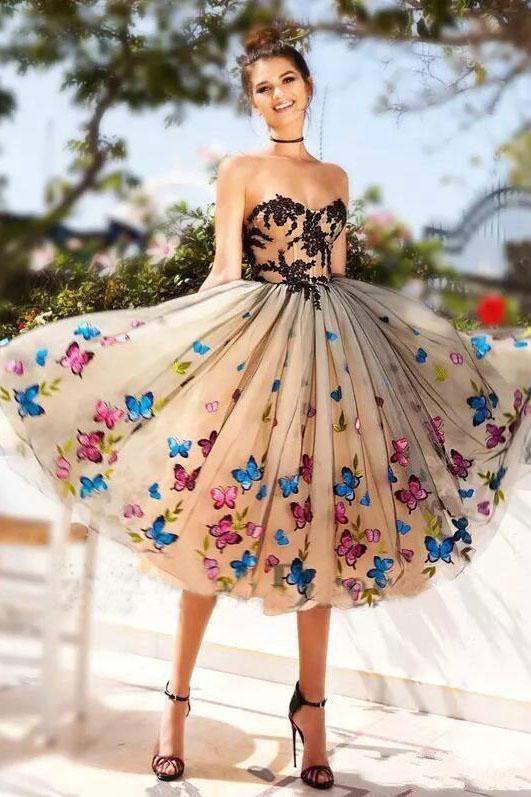 Sweetheart Butterfly Lace Tulle Knee length Ball Gown Homecoming Dress Promfast Sweetheart Butterfly Lace Tulle Knee length Ball Gown Homecoming Dress Promfast