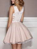 Pink Appliqued A Line Homecoming Dresses V Neck Short Hoco Dress PFH0230