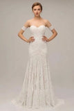 Charming Ivory Lace Mermaid Beach Wedding Dresses Sweetheart Boho Bridal Dresses PFW0386