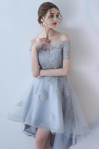 Off the Shoulder Organza A Line High Low Short Sleeves Lace Top Homecoming Dresses