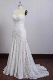 Charming Ivory Lace Mermaid Beach Wedding Dresses Sweetheart Boho Bridal Dresses PFW0386