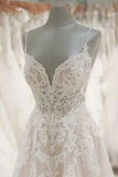 A Line Spaghetti Straps Tulle Wedding Dresses Appliqued Cheap Bridal Dresses PFW0387