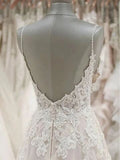 A Line Spaghetti Straps Tulle Wedding Dresses Appliqued Cheap Bridal Dresses PFW0387