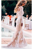 Vintage Long Sleeve Mermaid Lace Applique Wedding Dressses PFW0388