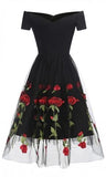 Charming Off the Shoulder Tulle Black Homecoming Dresses with Flowers PFH0236