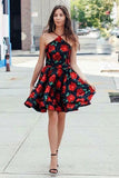 A-Line Cross V-Neck Above Knee Floral Satin Homecoming Dresses PFH0237