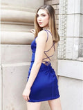 Tight Short Prom Dress Bodycon Homecoming Dress with Criss Cross Back PFH0240