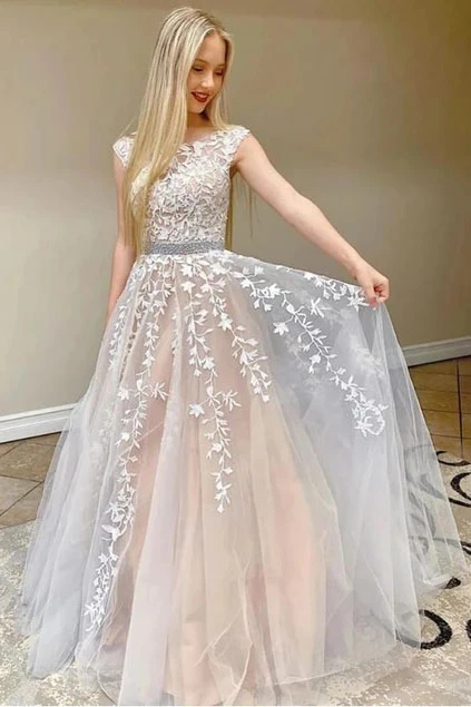 Anneprom A Line Cap Sleeves Lace Appliques Beaded Prom Dresses, School Party Gown PFP1927