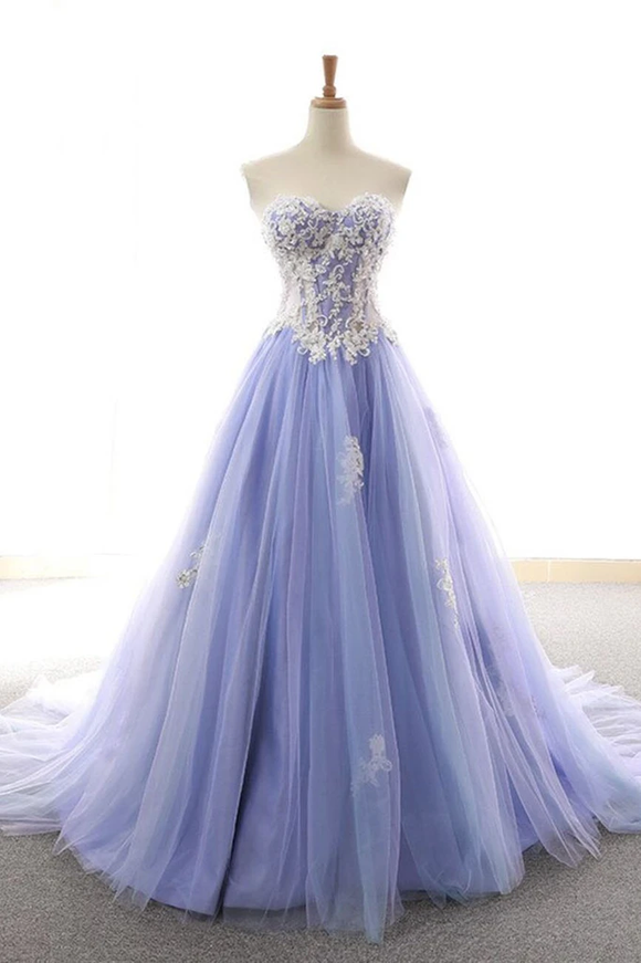 Promfast Princess Lavender Sweetheart A Line Tulle Appliques Prom Dresses PFP1929
