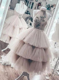 Unique Short Layered Tulle High Neck Short Prom Dress, Homecoming Dresses PFH0258