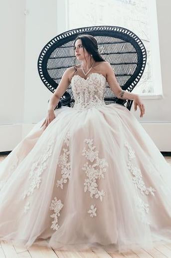 Princess Sweetheart Lace Appliques Long Ball Gown Wedding Dresses PFW0031