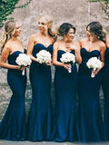 Sweetheart Mermaid Navy Blue Bridesmaid Dresses Wedding Party Dress PFB0127
