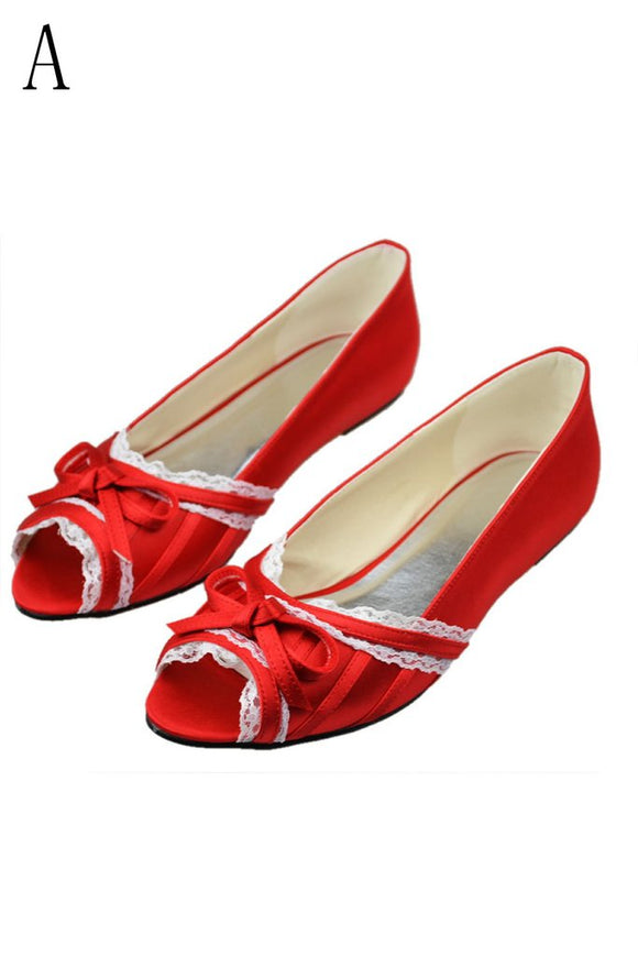 Beautiful Lace Red Peep Toe Handmade Wedding Shoes With Bow Knot PFWS0007