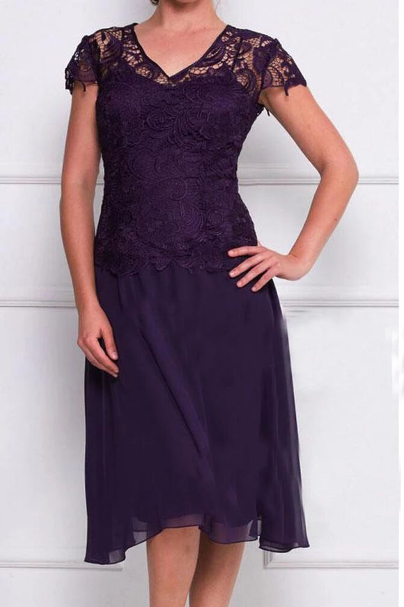 Cap Sleeves lace Knee-Length Mother Of The Bride Dress Wedding Formal Evening Dress PFM0003