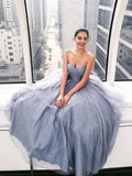 Strapless Sparkle Grey Long Prom Dresses Sweetheart Neck Ball Gown PFP1518