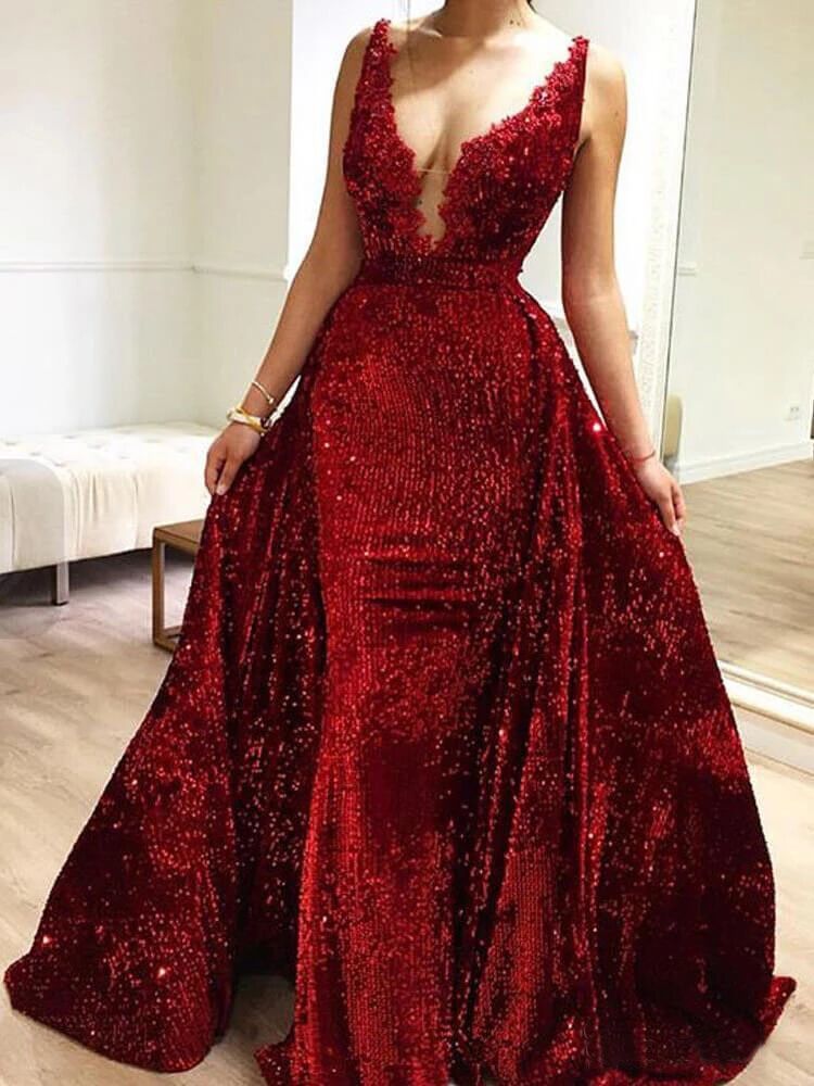 Burgundy Sequins Long V Neck Prom Dresses Lace Evening Dresses PFP1520 Promfast Burgundy Sequins Long V Neck Prom Dresses Lace Evening Dresses PFP1520 Promfast