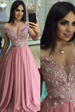Off the Shoulder Dusty Rose Long Prom Dresses Pearl Lace Formal Dress PFP1522
