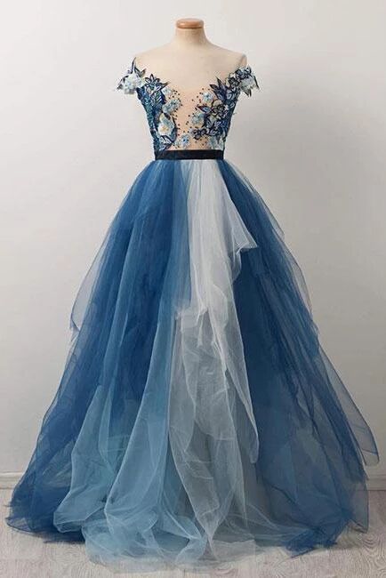 Gorgeous Blue Gradient Prom Dress with Appliques/Mesh PFP1527