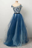 Gorgeous Blue Gradient Prom Dress with Appliques/Mesh PFP1527